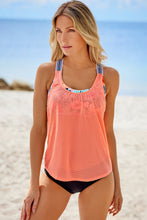 将图片加载到图库查看器，Orange Printed Splicing Racerback Tankini
