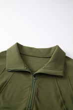 将图片加载到图库查看器，Green Fleece Lined Zip Up Stand Collar Thumbhole Sleeve Sweatshirt
