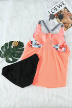 将图片加载到图库查看器，Orange Printed Splicing Racerback Tankini
