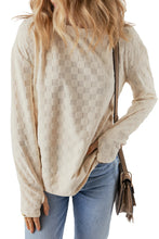 将图片加载到图库查看器，Beige Solid Textured Thumbhole Sleeve Top
