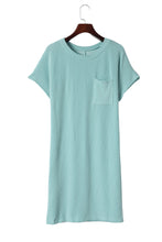 将图片加载到图库查看器，Blue Striped Ribbed Knit T-shirt Shift Dress
