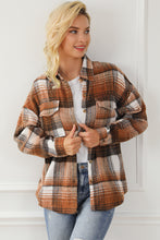 将图片加载到图库查看器，Brown Plaid Flap Pockets Shacket
