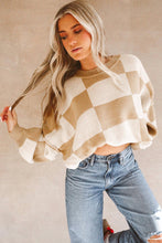 Load image into Gallery viewer, Khaki Checkered Bishop Sleeve Sweater
