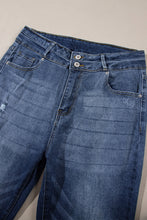 Load image into Gallery viewer, Sky Blue Button Fly Ripped High Waist Flare Jeans
