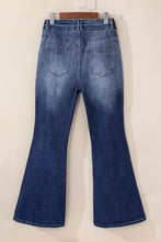 Load image into Gallery viewer, Sky Blue Button Fly Ripped High Waist Flare Jeans
