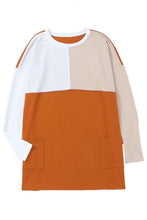 Load image into Gallery viewer, Orange Pocketed Color Block Patchwork Long Sleeve Top
