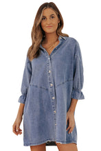 Load image into Gallery viewer, Sky Blue Buttoned Long Sleeve Denim Mini Dress
