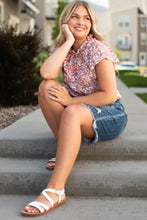 Load image into Gallery viewer, Pink Plus Size Floral Print Ruffled Sleeve Frilled Neck Blouse
