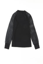 将图片加载到图库查看器，Black Striped Mesh Long Sleeve Crewneck Ribbed Top
