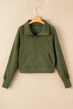 将图片加载到图库查看器，Green Fleece Lined Zip Up Stand Collar Thumbhole Sleeve Sweatshirt
