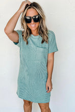 将图片加载到图库查看器，Blue Striped Ribbed Knit T-shirt Shift Dress
