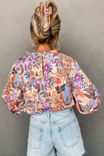 Load image into Gallery viewer, Multicolour Floral Bishop Sleeve Frilled Round Neck Blouse
