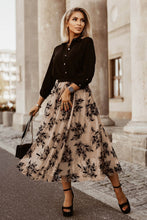 将图片加载到图库查看器，Apricot Floral Leaves Embroidered High Waist Maxi Skirt
