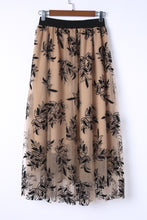 将图片加载到图库查看器，Apricot Floral Leaves Embroidered High Waist Maxi Skirt
