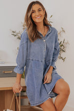 Load image into Gallery viewer, Sky Blue Buttoned Long Sleeve Denim Mini Dress
