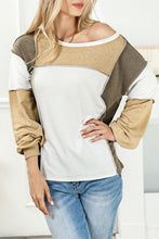 Load image into Gallery viewer, Khaki Exposed Seam Color Block Patchwork Top
