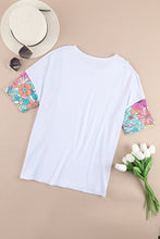 Load image into Gallery viewer, White Floral Print Patchwork Short Sleeve Top
