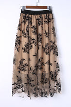 将图片加载到图库查看器，Apricot Floral Leaves Embroidered High Waist Maxi Skirt
