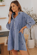 Load image into Gallery viewer, Sky Blue Buttoned Long Sleeve Denim Mini Dress
