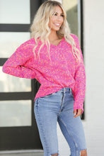 将图片加载到图库查看器，Dark Pink Colorful Spots Knitted V Neck Casual Sweater
