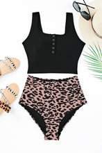 将图片加载到图库查看器，Leopard Square Neck Sleeveless Fashion Print Tankini Set
