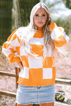 Load image into Gallery viewer, Orange Checkered Bishop Sleeve Sweater
