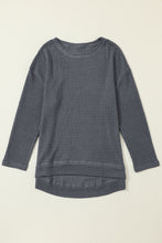 将图片加载到图库查看器，Gray Waffle Knit High Slits Oversized Top
