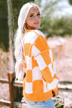 Load image into Gallery viewer, Orange Checkered Bishop Sleeve Sweater
