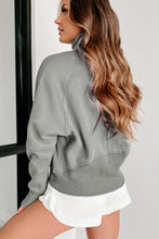 将图片加载到图库查看器，Gray Fleece Lined Zip Up Stand Collar Thumbhole Sleeve Sweatshirt
