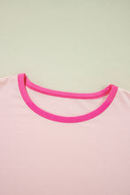 Load image into Gallery viewer, Pink Color Block Stitching Sleeve Round Neck Oversize Top
