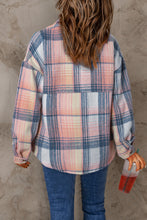 将图片加载到图库查看器，Brown Plaid Flap Pockets Shacket
