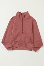 Load image into Gallery viewer, Brown Fleece Lined Zip Up Stand Collar Thumbhole Sleeve Sweatshirt
