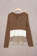 将图片加载到图库查看器，Brown Splicing Buttoned Knitted Long Sleeve Sweater
