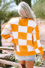 Load image into Gallery viewer, Orange Checkered Bishop Sleeve Sweater
