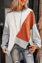 Load image into Gallery viewer, Khaki Colorblock Stitching Irregular Hem Long Sleeve Top
