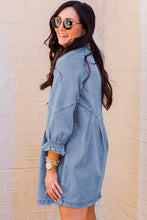 Load image into Gallery viewer, Sky Blue Buttoned Long Sleeve Denim Mini Dress
