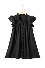 将图片加载到图库查看器，Black Ruffle Sleeve V Neck Frilled Shift Dress
