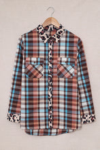 Load image into Gallery viewer, Multicolor Plaid Print Leopard Trim Shirt Jacket
