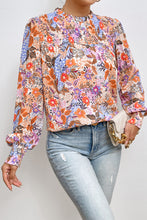 Load image into Gallery viewer, Multicolour Floral Bishop Sleeve Frilled Round Neck Blouse
