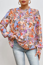 Load image into Gallery viewer, Multicolour Floral Bishop Sleeve Frilled Round Neck Blouse
