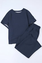 Cargar imagen en el visor de la galería, Navy Blue Textured Loose Fit T Shirt and Drawstring Pants Set, 6 PACKS
