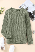 将图片加载到图库查看器，Green Long Sleeve Round Hem Cable Knit Sweater
