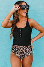 将图片加载到图库查看器，Leopard Square Neck Sleeveless Fashion Print Tankini Set
