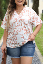 Load image into Gallery viewer, White Plus Size Leopard Print V Neck Short Sleeve Top
