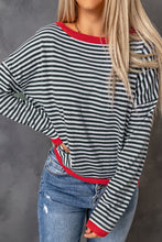 将图片加载到图库查看器，Contrast Trimmed Striped Drop Shoulder Sweater
