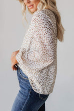 将图片加载到图库查看器，Leopard Crew Neck Long Sleeve Blouse
