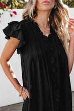 将图片加载到图库查看器，Black Ruffle Sleeve V Neck Frilled Shift Dress
