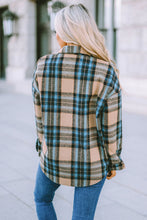 将图片加载到图库查看器，Brown Plaid Color Block Buttoned Shirt with Pockets
