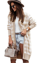 将图片加载到图库查看器，Khaki Open Front Plaid Long Cardigan
