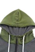 将图片加载到图库查看器，Green Half Zip Stripes Patchwork Hoodie
